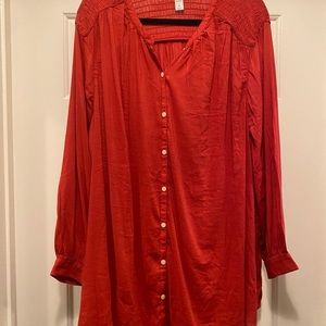 Loose smocked yoke No peak plus size tunic shirt
